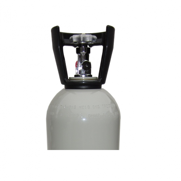 CO2 cylinder with chrome plated valve and plastic cage