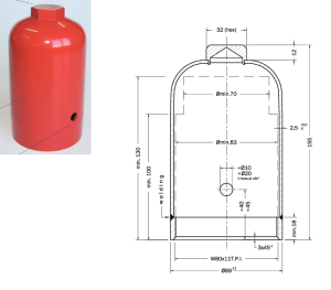 DIN-S gázpalack szelepvédő acél sapka fő méretei