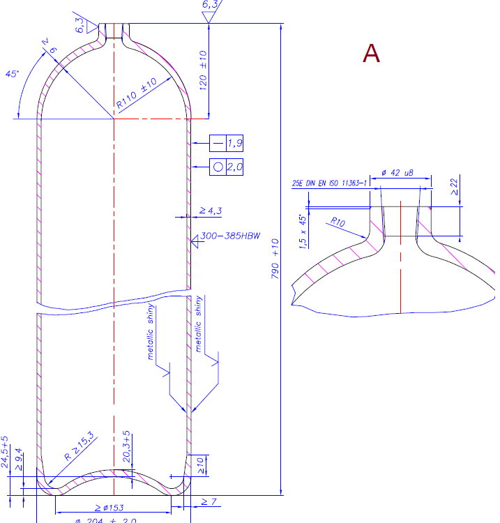 gas cylinder dimensions high pressure cylinder