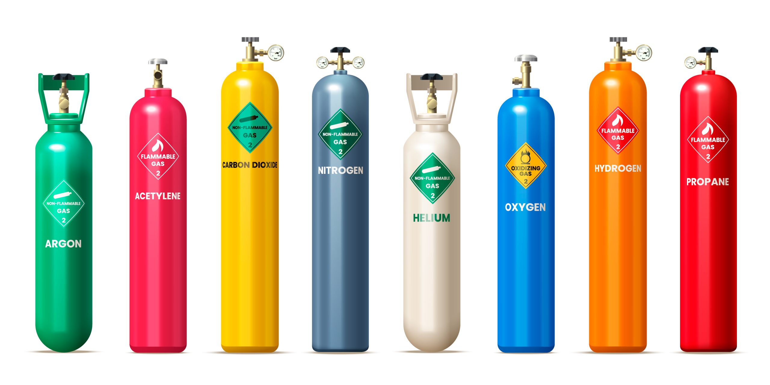 Botellas de gas industriales para distintos gases